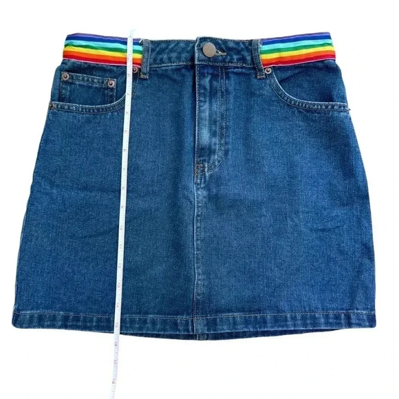 Mini Denim Jean Skirt With Rainbow Waist, Size Medium - Picture 4 of 9